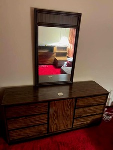 lot 202 image: Vintage Dresser with Mirror (65 W x 30 T x 18 D) - Bring Help and Tools to Remove