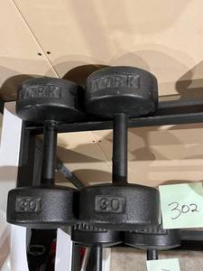 lot 302 image: York Metal 30lbs. Dumbbells (Like New)