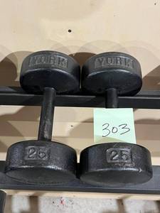 lot 303 image: York Metal 25lbs. Dumbbells (Like New)