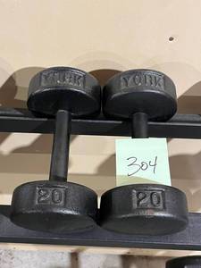 lot 304 image: York Metal 20lbs. Dumbbells (Like New)