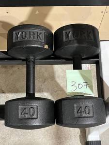 lot 307 image: York Metal 40lbs. Dumbbells (Like New)