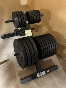 lot 314 image: Para Body 1 Weight Plate Rack with 450 Pounds of York Weight Plates (50lbs, 25lbs, 10lbs, 5lbs, 2.5lbs, and 1.25lbs.) - Like New ($1,300 MSRP)