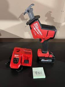 lot 401 image: Milwaukee Hackzall Reciprocating Saw w Rapid Charger and M18 Battery (Excellent Condition)