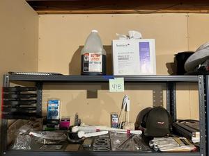 lot 418 image: Shelving Contents Lot (2 Shelves) - New Work Gloves, Wall Anchors, Clamps, and More