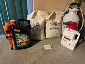 lot 425 image: Lawn Care Lot - Seed and Soil, Weed Sprayer, Weed Killer