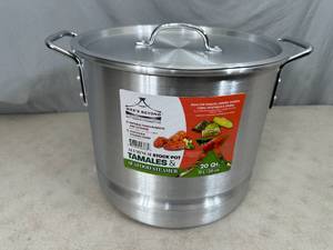 lot 10 image: New 20 Quart Aluminum Stock Pot with Lid - Scuffed
