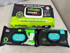 lot 84 image: 3 New Packs of Crocodile Cloth Wipes and Dude Wipes