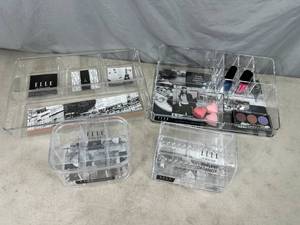 lot 100 image: 4 New Acrylic Vanity  Makeup  Jewelry Organizers with Makeup