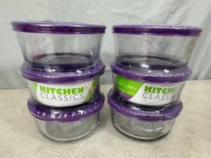 lot 107 image: 6 New Anchor Glass Food Storage Containers with Lids