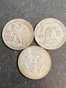 3 US HALF DOLLARS 1943 WALKING LIBERTY 1951 FRANKLIN 1964 KENNEDY