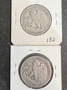 2 US WALKING LIBERTY HALF DOLLARS 1935 1942-D