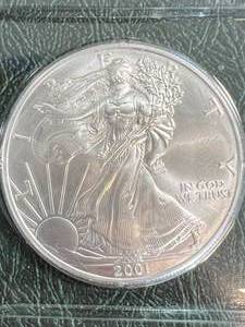 2001 AMERICAN SILVER EAGLE 1 TROY OZ .999 FINE SILVER IN CASE