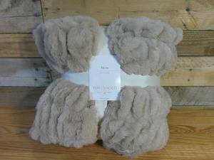 lot 5 image: 50x60 Ruched Faux Rabbit Fur Throw Blanket - Threshold - Neutral