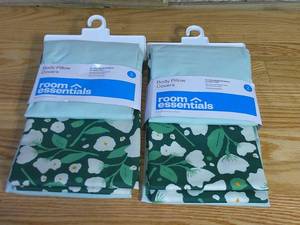 lot 10 image: TWO (2) Sets - 2pk Body Pillow Cover - Room Essentials - Dark Green FloralMint Green