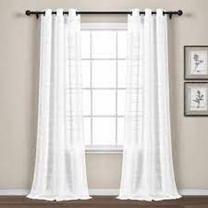 lot 20 image: Farmhouse Textured Grommet Sheer Window Curtain Panels Bleach White 38x95 Set
