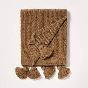 lot 26 image: Knit Throw with Pom Tassels Throw Blanket - Threshold designed with Studio McGee - Brown