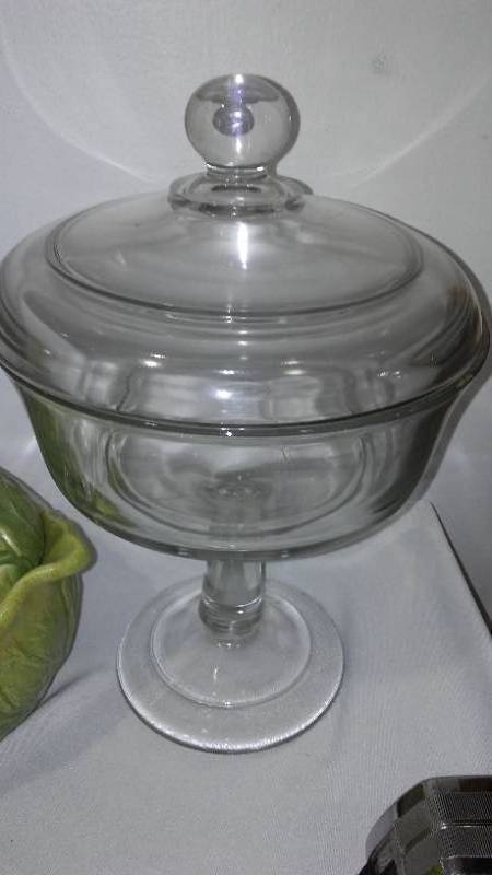 lot 183 image: Dancing Tuxedo Canister, Vintage Footed Candy Dish and More.