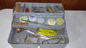 lot 61 image: Metal Tackle Box With Contents.