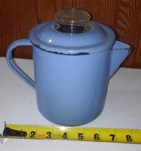 lot 374 image: Vintage Pyrex Enamel Ware Coffee Pot.