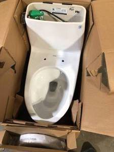 TOTO Eco UltraMax 1-Piece 1.28 GPF Single Flush Elongated Standard Height Toilet in Cotton White, SoftClose Seat Included  Customer Returns See Pictures