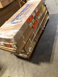 7 Boxes of Cap A Tread Sterling Oak 47 in. L x 12.15 in. W x 1.69 in. T Vinyl Stair Tread Cover Adhesive   Customer Returns See Pictures