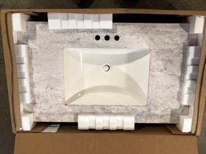 Home Decorators Collection 37 in. W x 22 in. D Ceramic White Rectangular Single Sink Vanity Top in Winter Mist  Customer Returns See Pictures