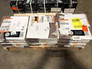 12 Boxes of TrafficMaster Brown Wood Parquet 4 MIL x 12 in. W x 12 in. L Peel and Stick Water Resistant Vinyl Tile Flooring (30 sqftcase)    Customer Returns See Pictures