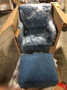 OSP Home Furnishings Aiden Chair and Ottoman Herringbone Navy with Medium Espresso Legs Customer Returns See Pictures
