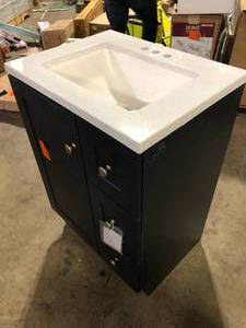 Glacier Bay Bannister 24 in. W x 19 in. D x 35 in. H Single Sink Bath Vanity in Deep Blue with White Cultured Marble Top Customer Returns See Pictures