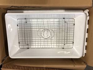 White Ceramic 33 in. Single Bowl Farmhouse Apron Kitchen Sink with Round Angle Customer Returns See Pictures