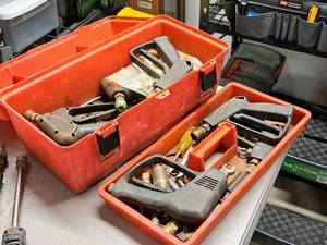lot 139 image: 20 Tool Box with Tool Tray, Assorted Tools and Pressure Washer Spray Handles
