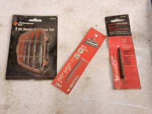 lot 211 image: Screw Extractor Sets (New) - Vermont American Industrial #1 Screw Extractor, Craftsman #3 Screw Extractor, Performance Tool 5-piece Screw Extractor Set
