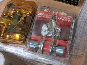 lot 448 image: Lot of (2) Door Handle Sets (in original packaging) - Hall & Closet Door Handle, Atlas Entry Lock & Deadbolt Door Handle