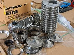 lot 467 image: Lot of  Assorted Stainless Steel Serving Dishes and Lids, Ladle