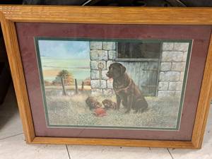 lot 490 image: Wall Art - Mother Dog with Her Puppies , Wood FrameDouble MatteGlass