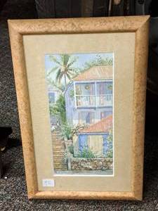 lot 492 image: Wall Art - Village Scene , FramedSingle Matte