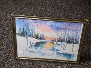 lot 493 image: Wall Art - Winter Scene by Lois G. Lance Signed , Framed