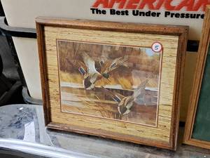 lot 496 image: Wall Art - Ducks In Flight , Wood FrameSingle MatteGlass