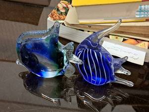 lot 505 image: Lot of (2) Home Decor - Blue Glass Fish