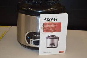 lot 9 image: Aroma 10-Cup Rice Cooker and Food Steamer with Manual