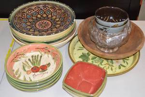 lot 18 image: Assorted Decorative Dishes - Ceramic, Glass, Wood, Etc.