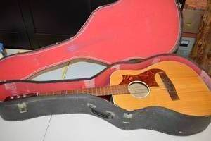 lot 70 image: Acoustic Steel String Guitar with Case, Poor Condition and Missing Two Strings