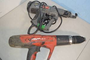 lot 143 image: Bucket of Assorted Power Tools, Materials, and Accessories - 2ct Collated Screw Driver, Battery Charger, Various Screws, Nuts, Bolts, Etc. - See Pictures