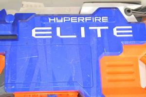 lot 109 image: NERF HyperFire Motorized Elite Blaster, 25-Dart Drum, Fires Up To 5 Darts Per Second Untested, Ammo and Batteries Not Included