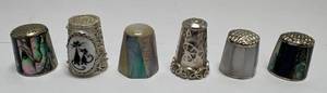 lot 13 image: Misc. Mother Of Pearl Thimbles  Some Marked Mexico 925) & More (44.75 Grams Overall Wieght)