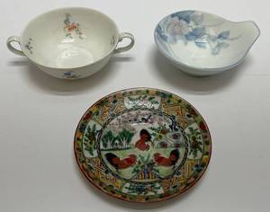 lot 22 image: Misc. Oriental Items & More Including Very Old Antique Chinese Hand Painted Flowers, Rooster Family Plate 5 12