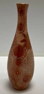 lot 23 image: Vintage Orange And Gold Imperial Ware Vase With Foil Sticker 7 12 Tall