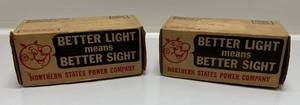 lot 26 image: Two Vintage Northern States Power Company Light Bulbs In Original Boxes