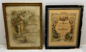 lot 36 image: Antique Framed Early 1900s Marriage Certificates As Seen