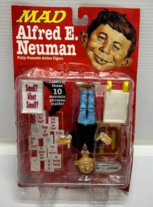 lot 91 image: 1998 DC Direct MAD Alfred E. Nueman Fully Poseable Action Figure (NIB) Package Beat Up A Little